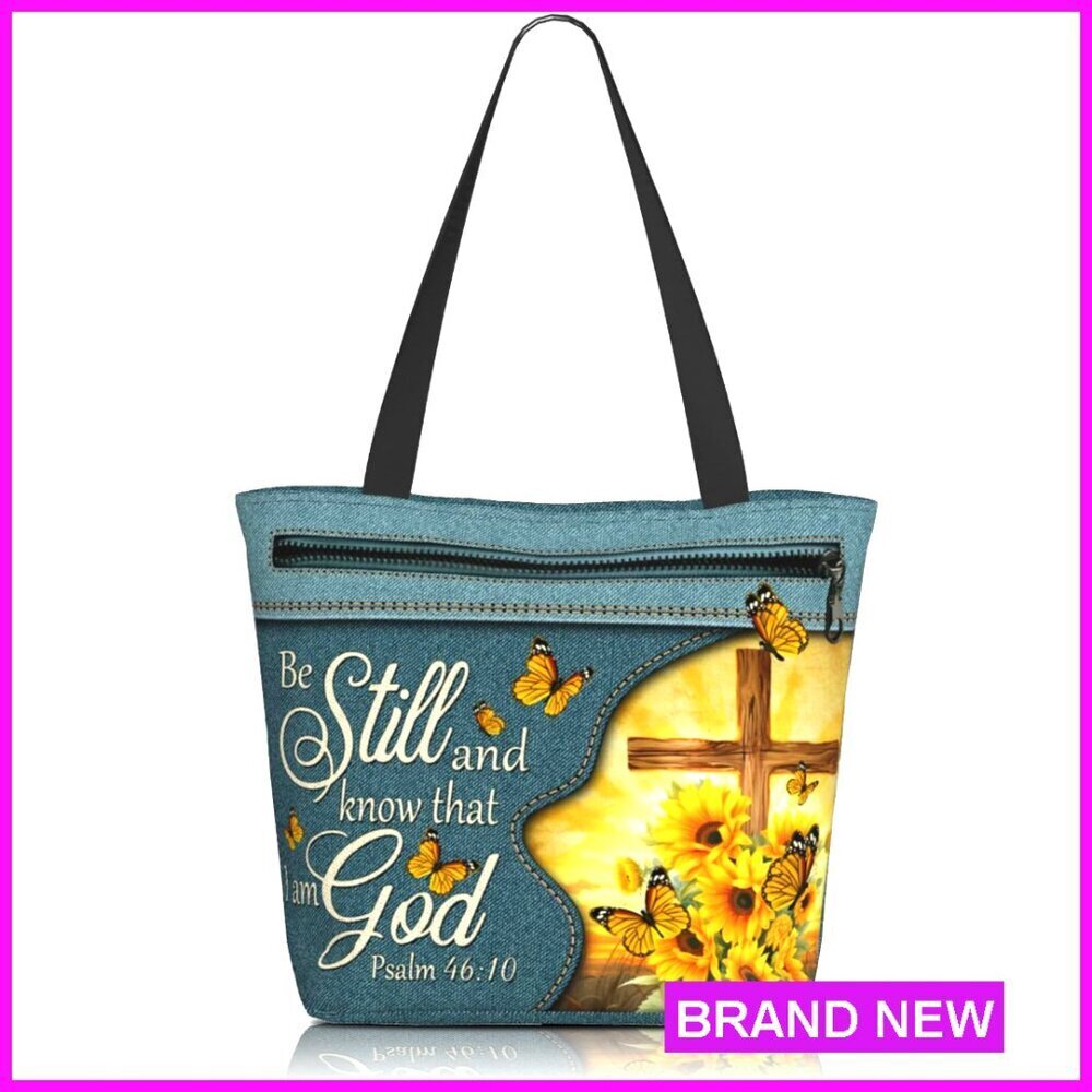 Large Zippered Tote Bag Polyester Shoulder Bag Reusable Grocery Travel